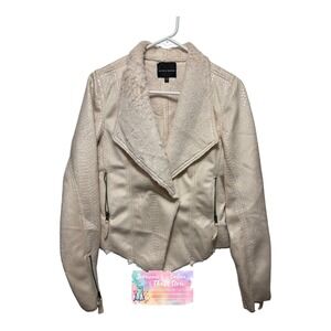 Buckle Black Cream Snakeskin Faux Leather Moto Jacket Faux Fur Lined Small